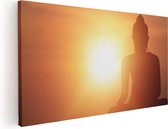 Artaza Canvas Schilderij Silhouet Van Een Boeddha Beeld Met Zonsondergang - 40x20 - Klein - Foto Op Canvas - Canvas Print