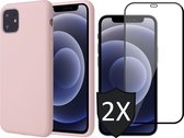 Hoesje geschikt voor iPhone 13 Met 2x Screenprotector - Fluweelzachte Backcover - Roze