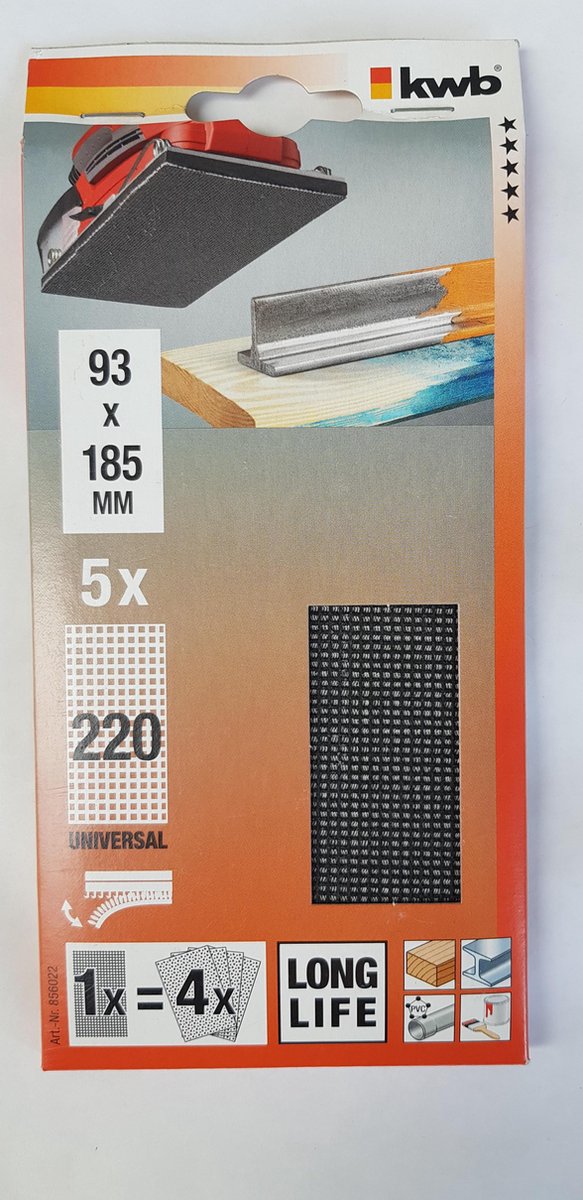 KWB schuurgaas 93 x 185 mm - Korrel 220 - Longlife - 856022 - 5 stuks
