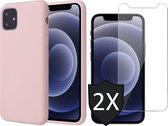 Hoesje geschikt voor iPhone 13 Mini - Fluweelzachte Backcover met 2x Screenprotector - Roze