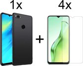 Oppo A12 hoesje zwart siliconen case hoes cover hoesjes - 4x Oppo A12 Screenprotector