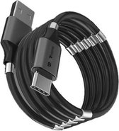 DrPhone MAG1 - USB-C - 3A - Kabel Type-C - Magnetisch Oprolsysteem - 1 Meter Oplaadkabel – Geschikt voor o.a. iPad / Samsung - Zwart