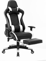 Gamestoel met voetsteun Wit verstelbaar LW Collection - Verstelbare Bureaustoel - Gamingstoel - bureaustoel voor volwassenen ergonomisch - Racingstoel