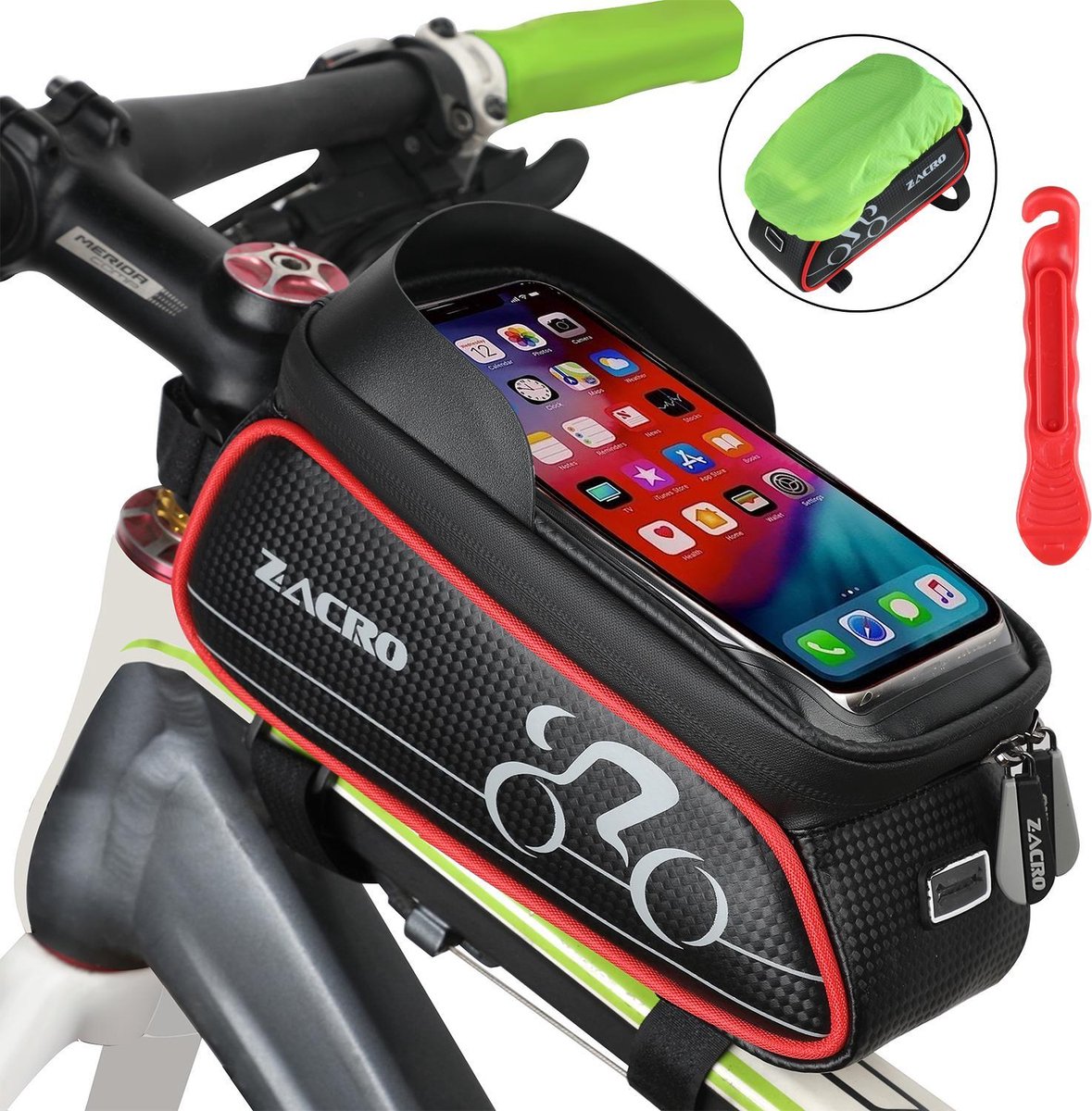 Zacro Fietstas Frame – Telefoonhouder Fiets- MTB zadeltas racefiets – elektrische fietsen mountainbike- tot 6.1 inch - zwart met rood