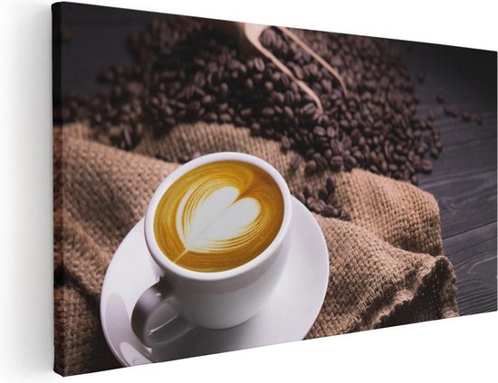 Artaza - Peinture Sur Toile - Tasse De Café Dans Un Coeur Avec Des Grains De Grains de café - 60x30 - Photo Sur Toile - Impression Sur Toile