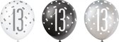 folieballon 13 latex 30 cm wit/zwart/zilver 6 stuks