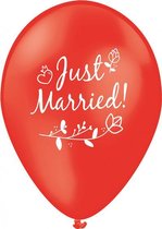 ballonnen Just Married! 30 cm latex rood 5 stuks