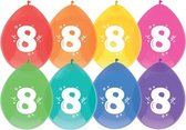 Ballonnen multicolor met opdruk "8" 30 cm 8 stuks