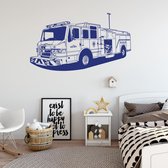 Muursticker Brandweer Auto -  Donkerblauw -  160 x 92 cm  -  baby en kinderkamer - Muursticker4Sale