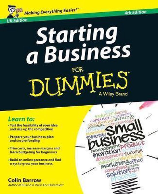 Boek "Starting a Business for Dummies", 4e editie. Met gele en zwarte kaft, uitleg over het starten van een bedrijf.