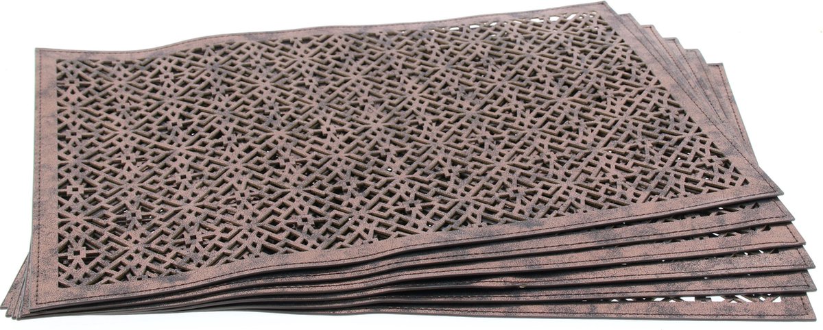 Placemat 'Odessa' – 45 × 30 cm – Leder/PU – Metallic Copper – Set/6stuks