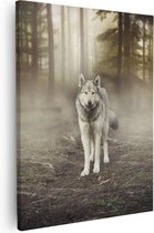 Artaza Canvas Schilderij Grijze Wolf In Het Bos - 80x100 - Groot - Foto Op Canvas - Canvas Print