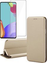 Samsung Galaxy A52s Hoesje en Screenprotector - Portemonnee Book Case - Goud