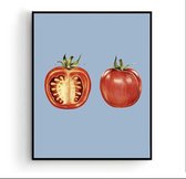 Poster Open Tomaat Blauw Groente / Fruit Poster Handgetekend - Keuken - Muurdecoratie - 70x50cm- PosterCity