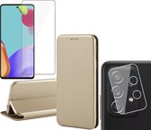 Samsung Galaxy A52s Case - Étui portefeuille - Or - Avec protecteur d'écran et protecteur d'écran pour appareil photo