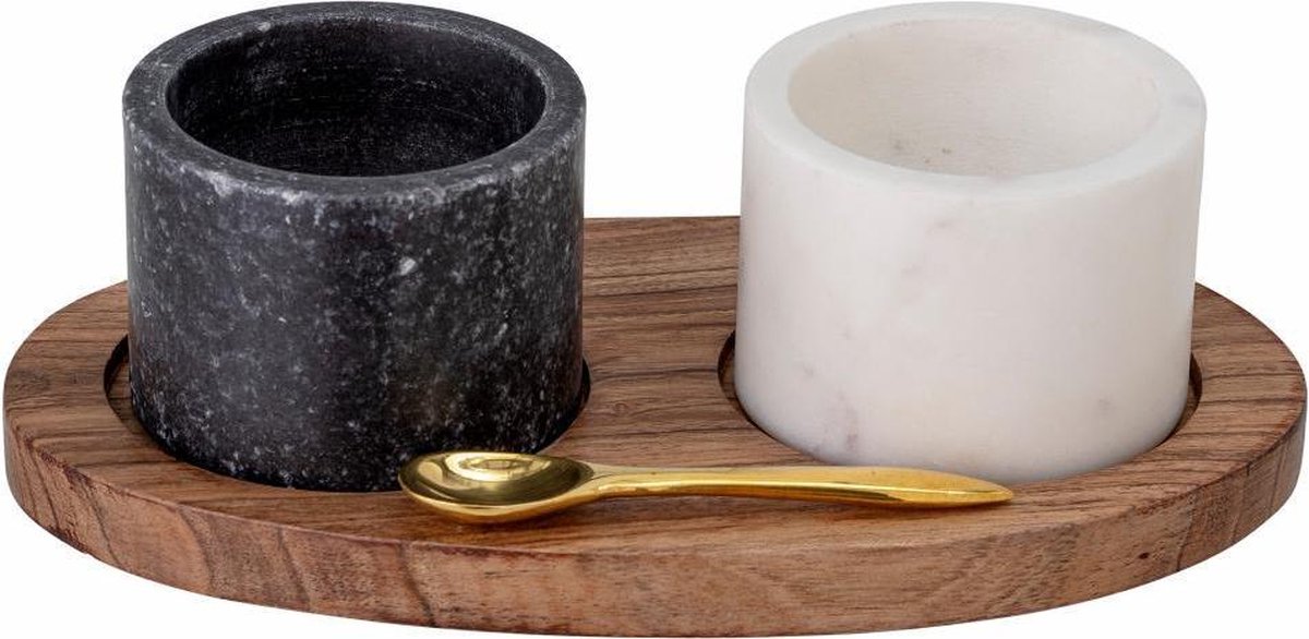 Bloomingville Florio Salt Jar w/Spoon, Black, Marble