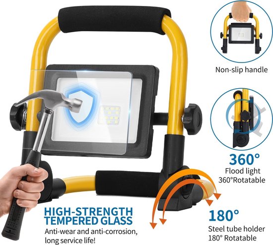 LED DE TRAVAIL À LED - ANTI-CHOC IP44 - 10W 900LUMEN - 6500K DAYLIGHT BLANC - INCL. FICHE DE CONNEXION 150CM