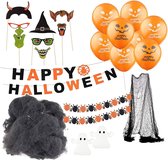 Halloween-decoratie, griezel-decoratieset met meer dan 30 onderdelen, guirlande, wimpelslinger, ballon, spinnenweb met spinnen, geesten, voor decoratie van huis, tafel en tuin