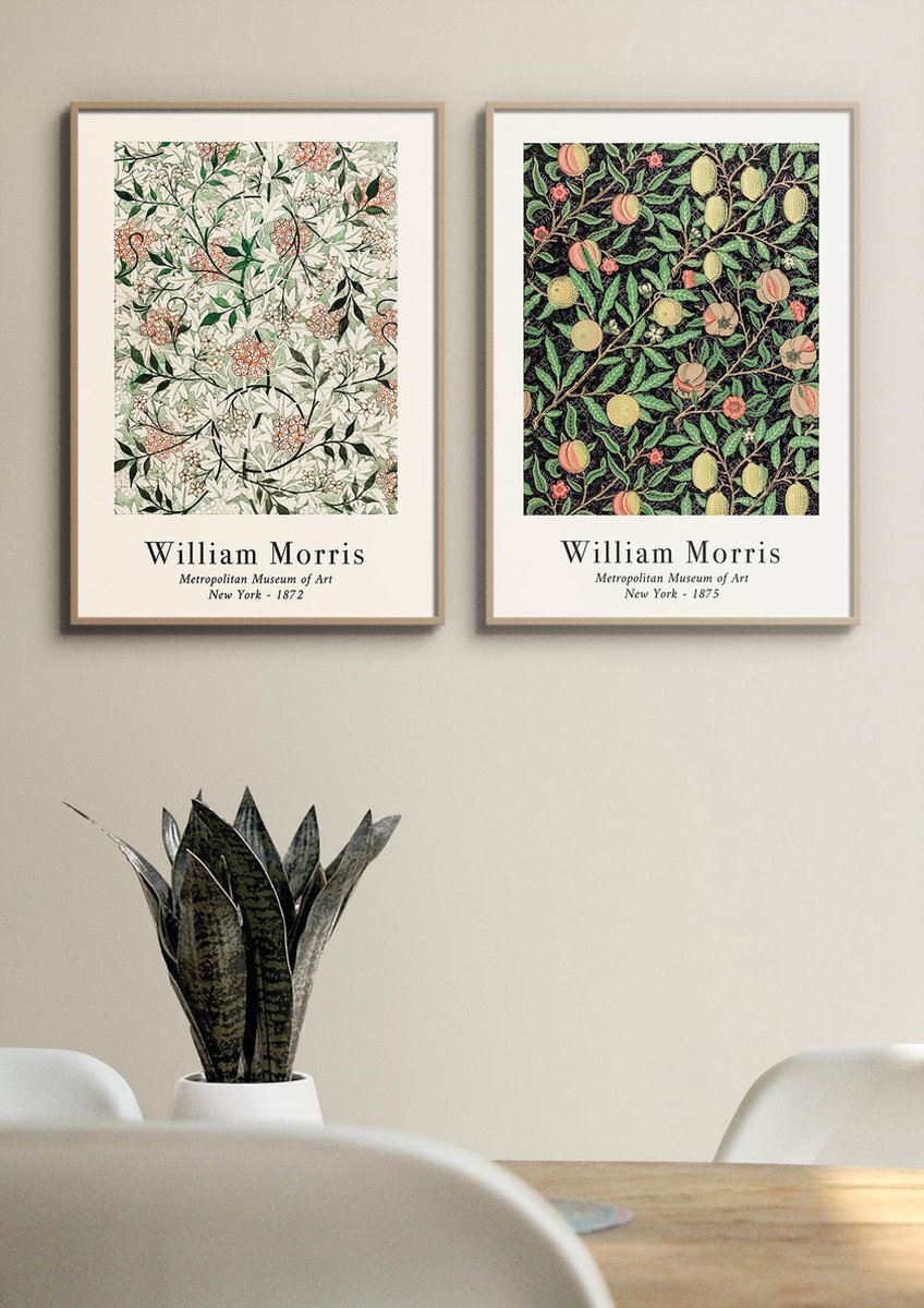 Esque Fotowand William Morris - Botanisch - Posters Set van 2 - Bloemen en Planten - Kunst - 70x50 cm - Fruit Patroon Multicolor
