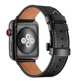 Echt leer + vlinder zwarte gesp vervangende horlogebanden voor Apple Watch Series 6 & SE & 5 & 4 44 mm / 3 & 2 & 1 42 mm (zwart)