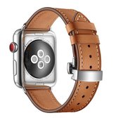 Echt leer + vlinder zilveren gesp vervangende horlogebanden voor Apple Watch Series 6 & SE & 5 & 4 40 mm / 3 & 2 & 1 38 mm (bruin)