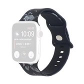 8-gesp bedrukte vervangende band horlogeband voor Apple Watch Series 6 & SE & 5 & 4 40 mm/3 & 2 & 1 38 mm (zwarte achtergrond witte bloem)