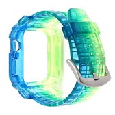 Voor Apple Watch Series 3 & 2 & 1 38 mm Gradient TPU Integrated Case Strap (blauw en groen horizontaal. - Zilveren gesp)