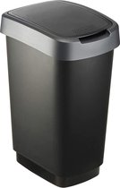 Prullenbak | Vuilnisbak | Kunststof | Zwart/Zilver | BPA-Vrij | 25 Liter | 33,3x25,2x47,6 cm