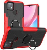Voor Infinix Hot 10i Armor Bear schokbestendige pc + TPU-beschermhoes met ringhouder (rood)
