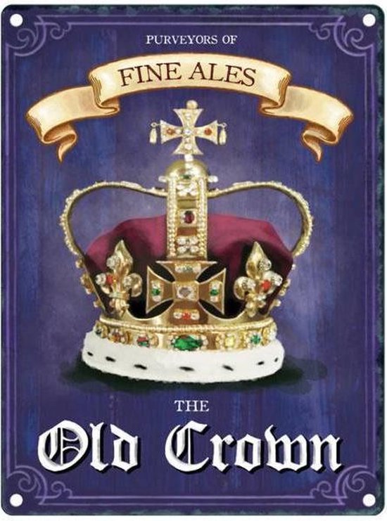 Metalen wandbord Engelse pub The Old Crown - 20 x 30 cm