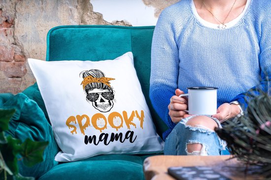 Oreiller d'Halloween avec texte : Spooky Maman | Décoration Halloween | Cadeaux drôles | Cadeau | Coussin