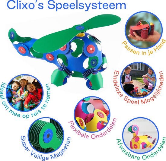 Clixo Crew 30 stuks set (blauw/groen)- flexibel magnetisch speelgoed– combinatie van origami en bouwspeelgoed-montessori speelgoed- educatief speelgoed- speelgoed 4,5,6,7,8 jaar jongens en meisjes