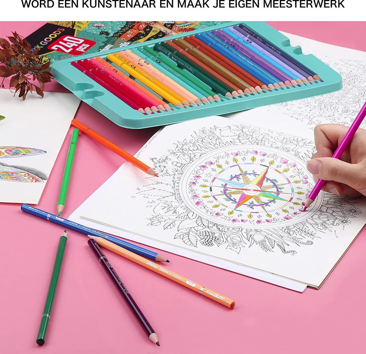 RX Goods XXL Professioneel 240-Delige Kleurpotloden Tekenset – Tekenpotloden & Schetspotloden Set – Teken Spullen – Kleur Potloden – Tekenen Voor Volwassen & Kinderen — afbeelding 5