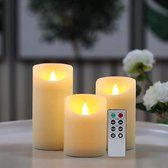 JHY DESIGN LED-kaarsen met afstandsbediening - batterij-aangedreven - 3D-effect – flikkerende kaarsen met timerfunctie - elektrische kaars (set van 3)