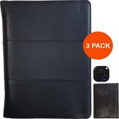 Business 3 set : Étui d'écriture A4 en cuir avec porte-passe et viseur anti-perte - 3 pièces noir