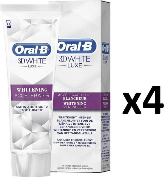 Netto rekken willekeurig Oral-B - 3D White Luxe - Tandpasta - Whitening Versneller - 4 x 75 ml -  Voordeelverpakking | bol.com