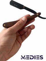 Medies - premium shavette | barbiersmes | open scheermes | shavette scheermes (inclusief 20 double edge scheermesjes en lederen etui) | shavette hout | straight razor | cut throat  -  baard