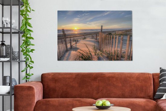 Canvas - Duin - Zonsondergang - Strand - Planten - Zee - Schilderij - 120x80 cm - Schilderijen op canvas - Canvas doek - Natuur - OneMillionCanvasses