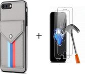 GSMNed – Leren telefoonhoes Grijs – Luxe iPhone 7/8/SE hoesje – magneetsluiting – pasjeshouder – Portemonnee – Grijs – met screenprotector