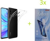 Hoesje Geschikt voor: Huawei P30 Lite 2019 / 2020 Transparant TPU Silicone Soft Case + 3X Tempered Glass Screenprotector