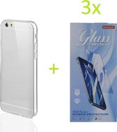 iPhone 6 / 6S Hoesje Transparant TPU Siliconen Soft Case + 3X Tempered Glass Screenprotector