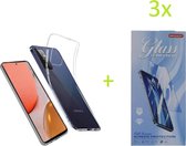 Samsung Galaxy A52 (4G & 5G) / A52s Hoesje Transparant TPU Silicone Soft Case + 3X Tempered Glass Screenprotector