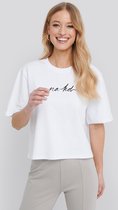 NA-KD Cropped Vrouwen T-shirt - White - Maat L