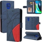 Voor Motorola Moto G9 Spelen Dual-color Splicing Horizontale Flip PU Lederen Case met Houder & Kaartsleuven & Portemonnee (Blauw)