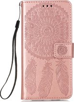 Apple iPhone 12 Pro Max Hoesje - Mobigear - Dreamcatcher Serie - Kunstlederen Bookcase - Roségoud - Hoesje Geschikt Voor Apple iPhone 12 Pro Max