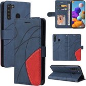 Voor Samsung Galaxy A21 EU Versie Dual-color Splicing Horizontale Flip PU Lederen Case met Houder & Kaartsleuven & Portemonnee (Blauw)
