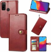 Voor Ulefone Note 10 Effen Kleur Lederen Gesp Telefoon Case met Lanyard & Fotolijst & Kaartsleuf & Portemonnee & Stand Functie (Rood)