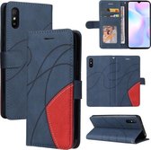 Voor Xiaomi Redmi 9A Dual-color Splicing Horizontale Flip PU Lederen Case met Houder & Kaartsleuven & Portemonnee (Blauw)