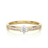 Geelgouden dames ring, ronde solitaire verlovingsring – 18 karaat witgoud , diamanten