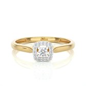 Geelgouden vierkante dames ring, halo ronde verlovingsring - 18 karaat geelgoud , diamanten